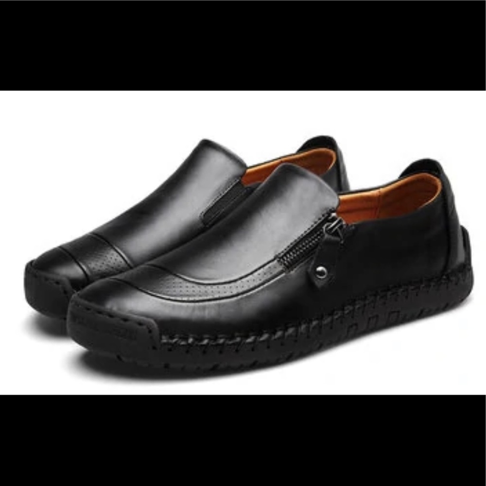 NEW Men’s Menico Black Leather Side Zip Slip On Shoes Sz 43/10